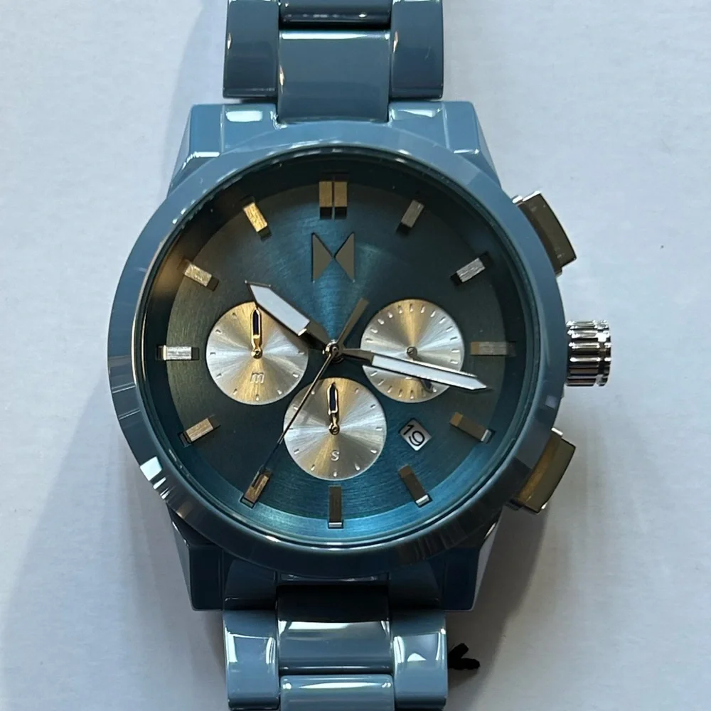 MVMT Ceramic Watch With 44mm Blue Chronograph Face & Blue Ceramic Bracelet